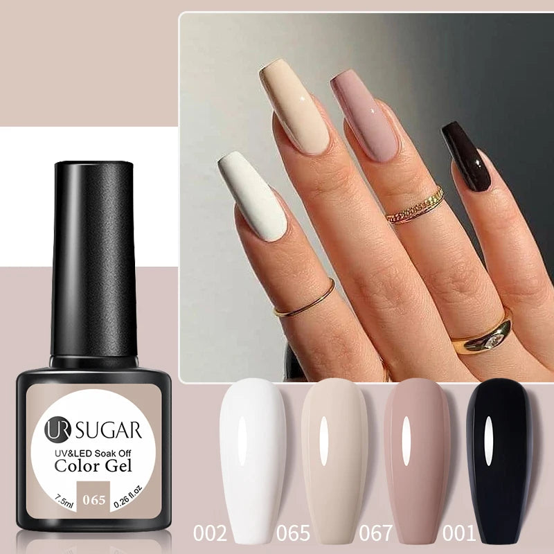 UR SUGAR Elegant Gel Polish: White, Nude & Black UV LED Nail Art