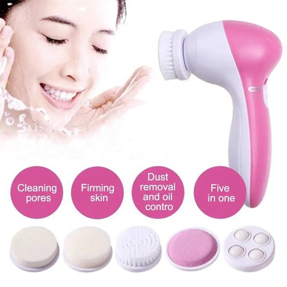 5-in-1 Electric Facial Cleansing Brush – Deep Clean, Exfoliate & Massage