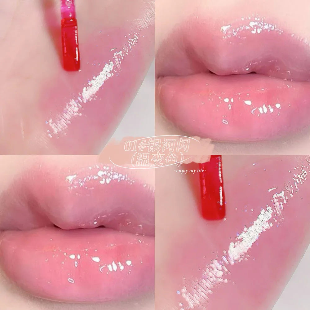 Shiny Pearl Color-Changing Lip Gloss – 3D Holographic Plumping & Nourishing Oil