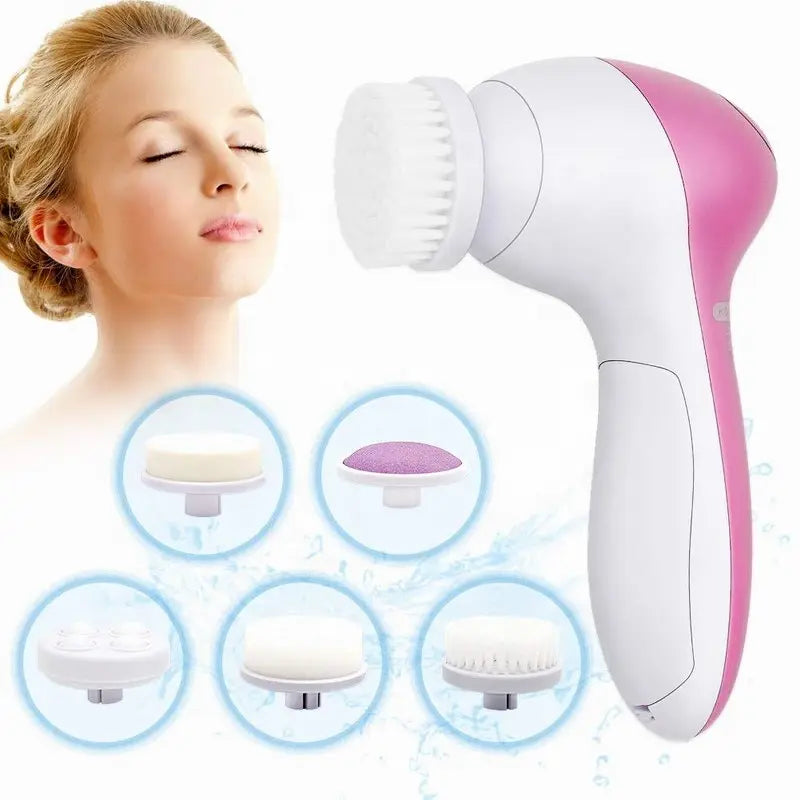 5-in-1 Electric Facial Cleansing Brush – Deep Clean, Exfoliate & Massage