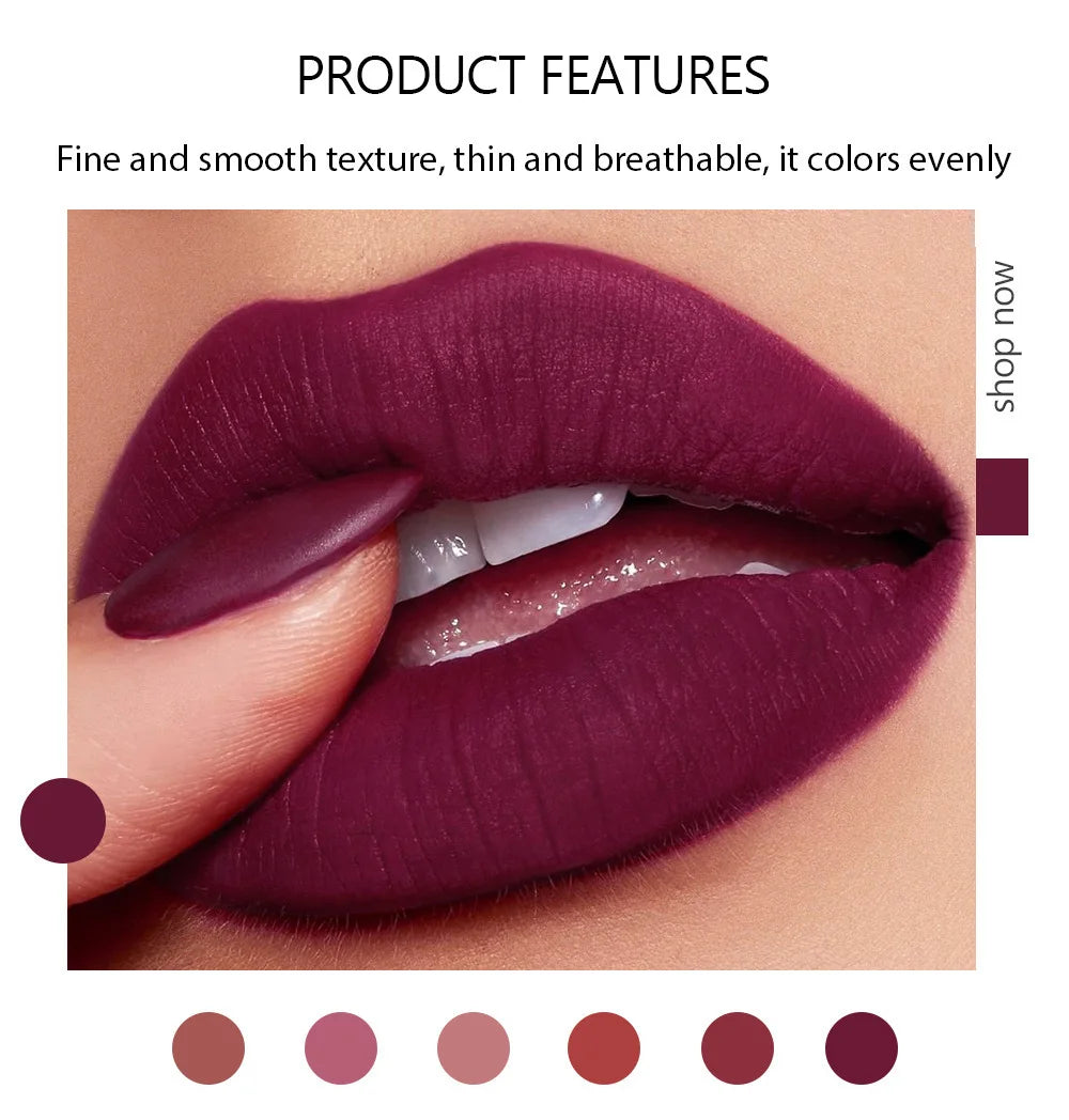 Velvet Matte 6-Color Lipstick Set – Long-Lasting, Waterproof & Smudge-Proof