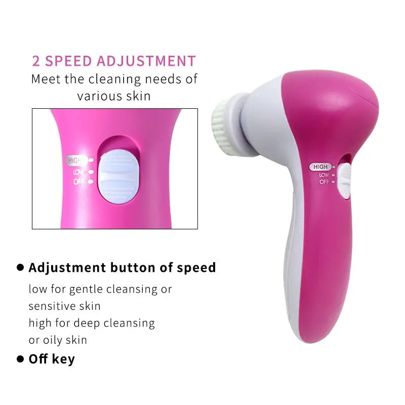 5-in-1 Electric Facial Cleansing Brush – Deep Clean, Exfoliate & Massage