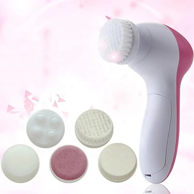 5-in-1 Electric Facial Cleansing Brush – Deep Clean, Exfoliate & Massage