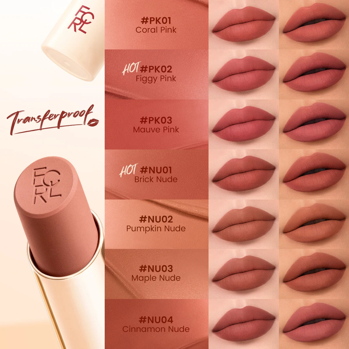 FOCALLURE Lightweight Matte Lipstick – Waterproof, Transfer-Proof & High Pigment